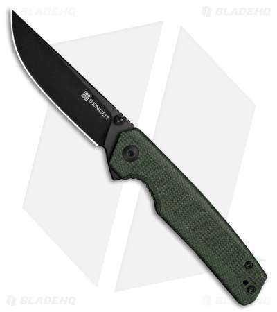 SENCUT Stria Liner Lock Knife Milled Green Canvas Micarta (3.1" Black D2)