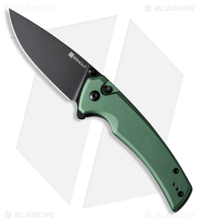 SENCUT Serene Button Lock Knife Green Aluminum (3.48" Black) S21022B-5