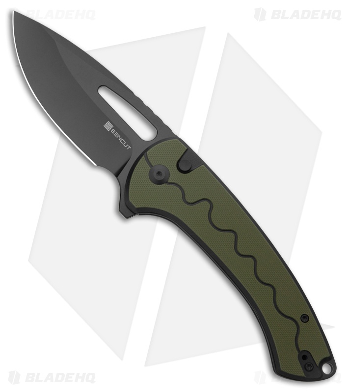 SENCUT Squiggy Button Lock Knife Black/Green G-10 (3.9" Black)