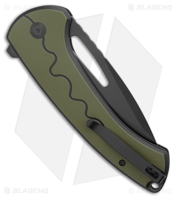 SENCUT Squiggy Button Lock Knife Black/Green G-10 (3.9" Black)