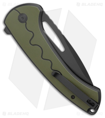 SENCUT Squiggy Button Lock Knife Black/Green G-10 (3.9" Black)