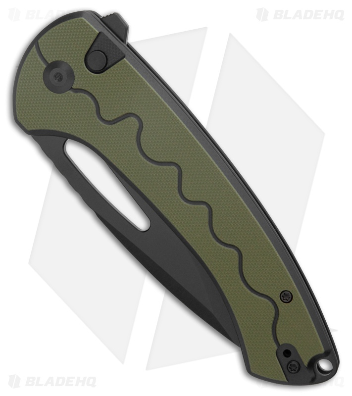 SENCUT Squiggy Button Lock Knife Black/Green G-10 (3.9" Black)
