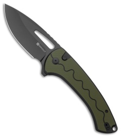 SENCUT Squiggy Button Lock Knife Black/Green G-10 (3.9" Black)