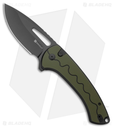 SENCUT Squiggy Button Lock Knife Black/Green G-10 (3.9" Black)