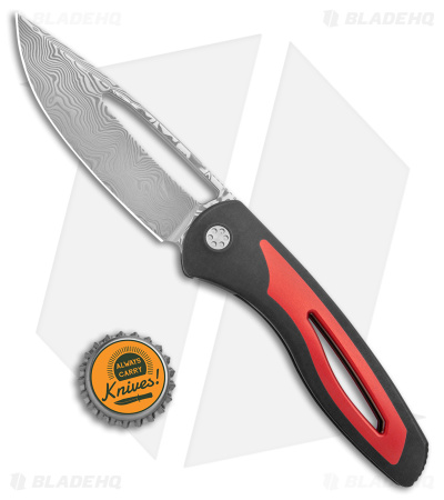 Sharp By Design Apex Frame Lock Front Flipper Knife Black/Red Ti (3.5" Damascus)