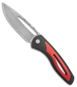 Sharp By Design Apex Frame Lock Front Flipper Knife Black/Red Ti (3.5" Damascus)