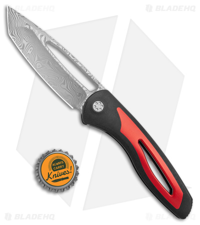 Sharp By Design Apex Frame Lock Front Flipper Knife Blk/Red Titanium (Damasteel)