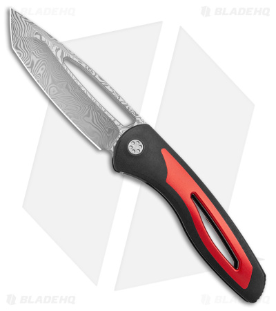 Sharp By Design Apex Frame Lock Front Flipper Knife Blk/Red Titanium (Damasteel)