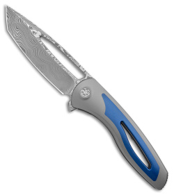 Sharp By Design Apex Frame Lock Tanto Knife Blue/Gray Titanium (3.5" Damasteel)