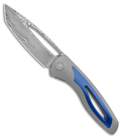 Sharp By Design Apex Front Flipper Knife Blue/Gray Titanium (3.5" Damasteel)