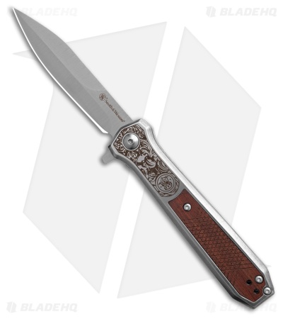 Smith & Wesson Unwavered Spring Assisted Knife SS + Wood Inlay (3.5" Satin)