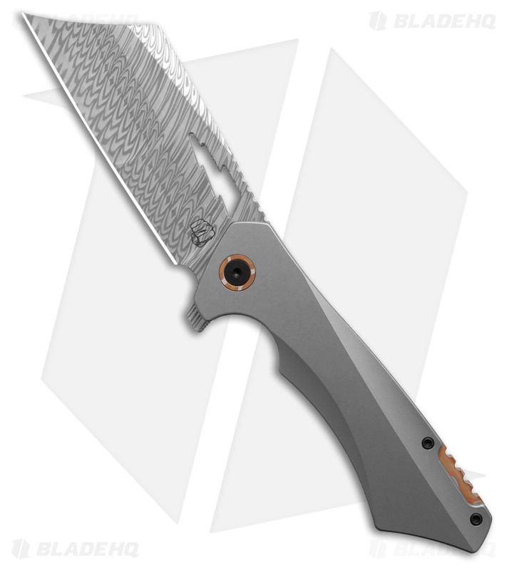 Something Obscene Nemley Frame Lock Knife Stonewash Titanium (4.2" Damasteel)