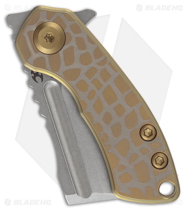 Kansept Knives Mini Korvid Liner Lock Knife Laser-Etched Gold Ti (1.5" SW)