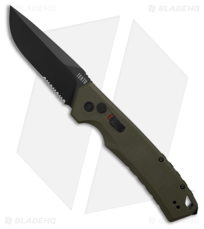 Tekto A3 Delta Drop Point Automatic Knife OD Green G-10 (3.6" Black Serr)