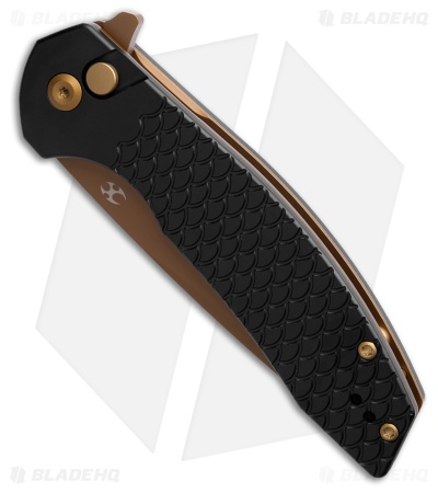 Kansept Knives Accipiter Button Lock Knife Black Fish Scale Al (3.5" Rose Gold)