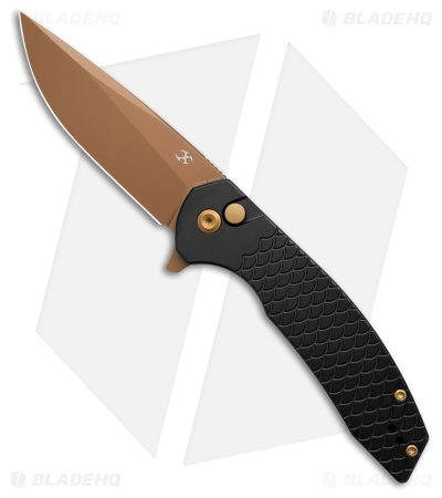 Kansept Knives Accipiter Button Lock Knife Black Fish Scale Al (3.5" Rose Gold)