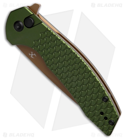 Kansept Knives Accipiter Button Lock Knife Green Fish Scale Al (3.5" Rose Gold)
