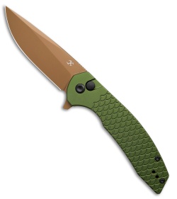 Kansept Knives Accipiter Button Lock Knife Green Fish Scale Al (3.5" Rose Gold)