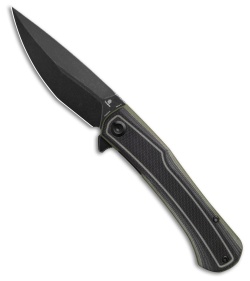 Tenable Kratos Liner Lock Knife Black/Green G-10 (3.79"  Black Stonewash)