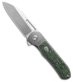 TuyaKnife Mutt Frame Lock Knife Titanium Green Fat Carbon A (3" Stonewashed)