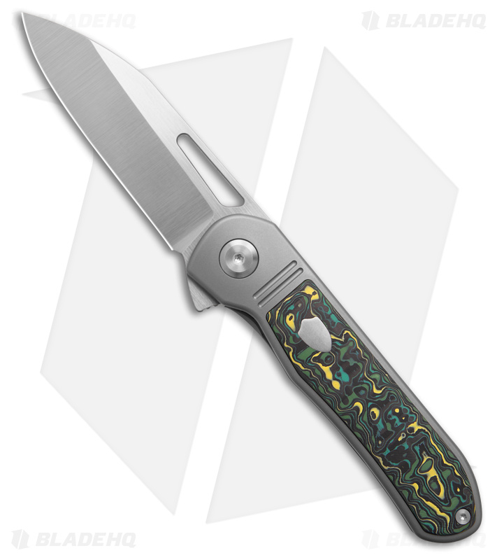 TuyaKnife Mutt Frame Lock Knife Titanium Green Yellow Fat Carbon B (3" SW)