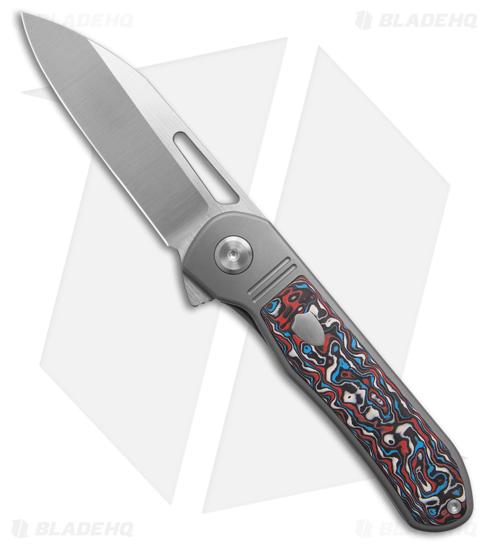 TuyaKnife Mutt Frame Lock Knife Titanium Red White Blue Fat Carbon C (3" SW)