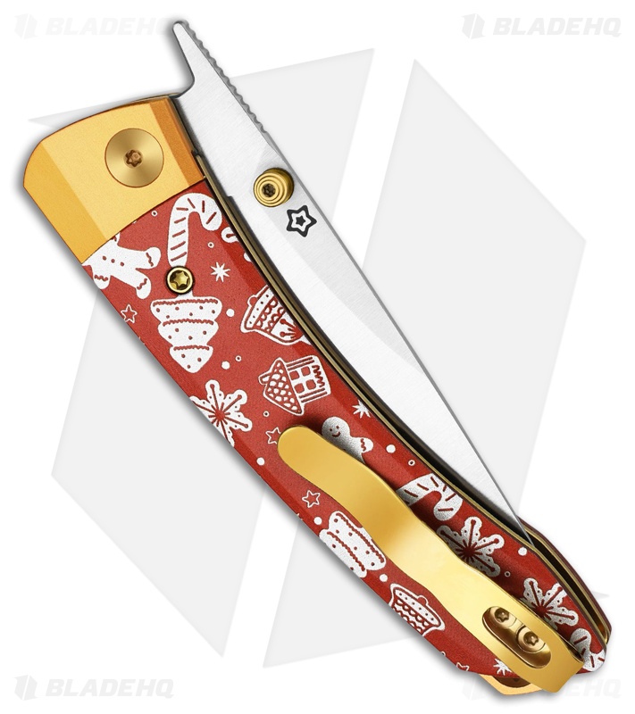 Kizer Mini Momo Liner Lock Knife Gold Al/Warm Holiday Cottage Micarta (3.2" BB)