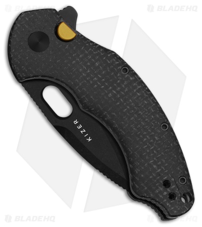 Kizer Roach XL Button Liner Lock Knife Black Micarta (3.5" Black PVD/SW)