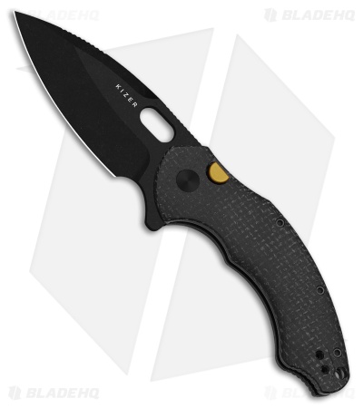 Kizer Roach XL Button Liner Lock Knife Black Micarta (3.5" Black PVD/SW)