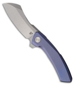 Vanguard Knives Mini Cleaver Frame Lock Knife Blue Titanium (3" Stonewash)