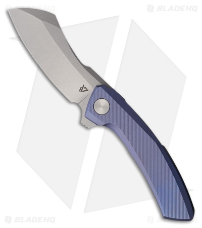 Vanguard Knives Mini Cleaver Frame Lock Knife Blue Titanium (3" Stonewash)