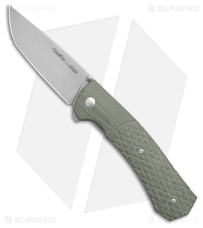 Viper Knives Safe ASLS Liner Lock Knife Green Canvas Micarta (3.75" Stonewash)