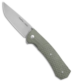 Viper Knives Safe ASLS Liner Lock Knife Green Canvas Micarta (3.75" Stonewash)