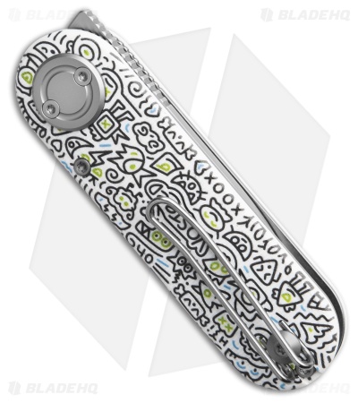 Vosteed Corgi V Vanchor Lock Knife White Doodle Monster G-10 (2.4" Satin)