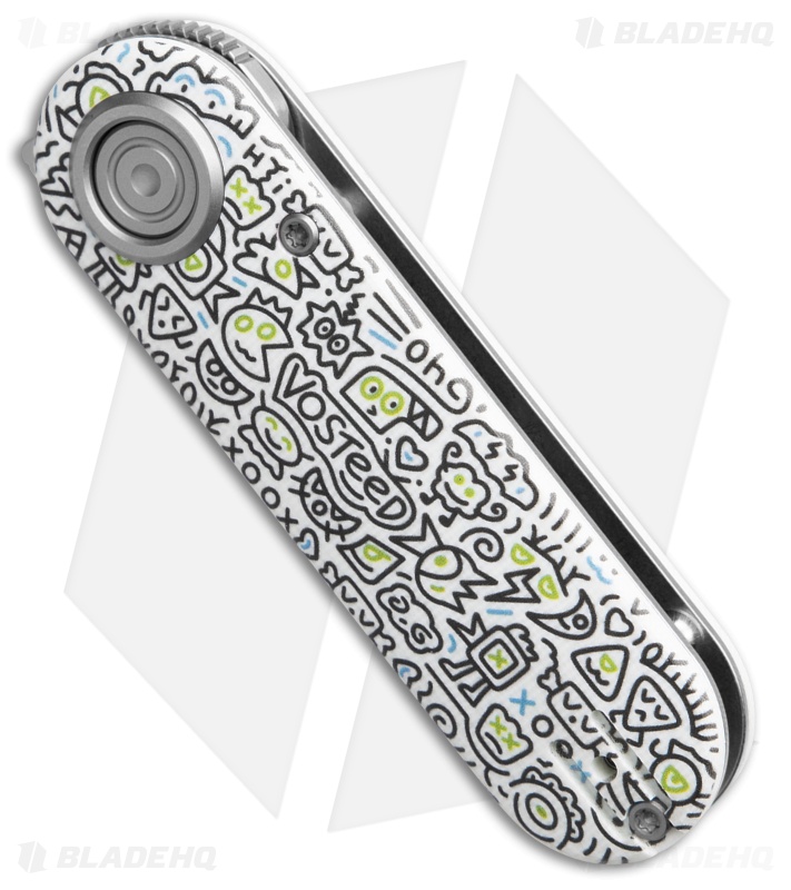 Vosteed Corgi V Vanchor Lock Knife White Doodle Monster G-10 (2.4" Satin)