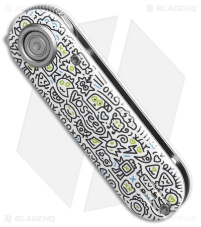 Vosteed Corgi V Vanchor Lock Knife White Doodle Monster G-10 (2.4" Satin)