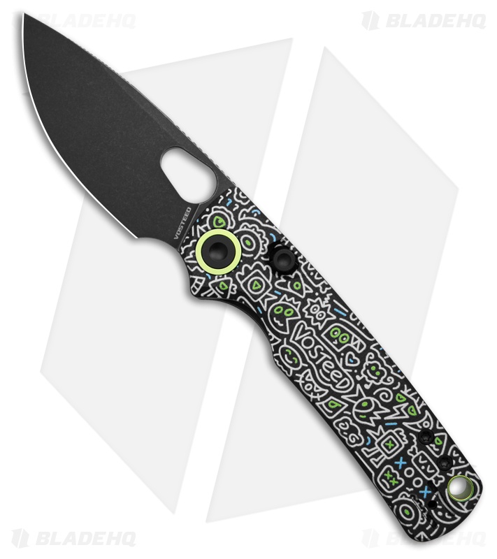Vosteed Porcupine Top Liner Lock Knife Black Doodle Monster G-10 (3" Black SW)