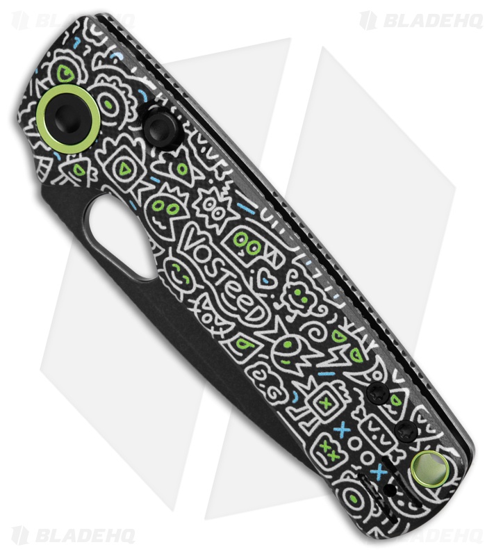 Vosteed Porcupine Top Liner Lock Knife Black Doodle Monster G-10 (3" Black SW)