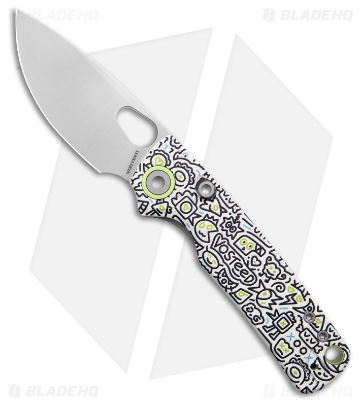 Vosteed Porcupine Top Liner Lock Knife White Doodle Monster G-10 (3" Satin)