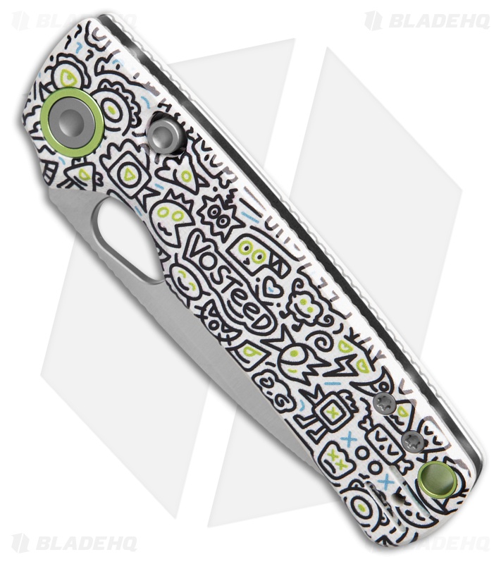 Vosteed Porcupine Top Liner Lock Knife White Doodle Monster G-10 (3" Satin)