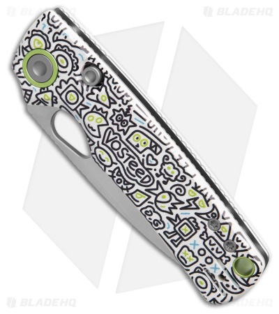 Vosteed Porcupine Top Liner Lock Knife White Doodle Monster G-10 (3" Satin)