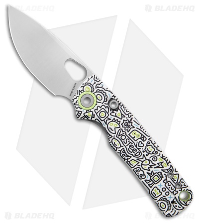Vosteed Porcupine Top Liner Lock Knife White Doodle Monster G-10 (3" Satin)