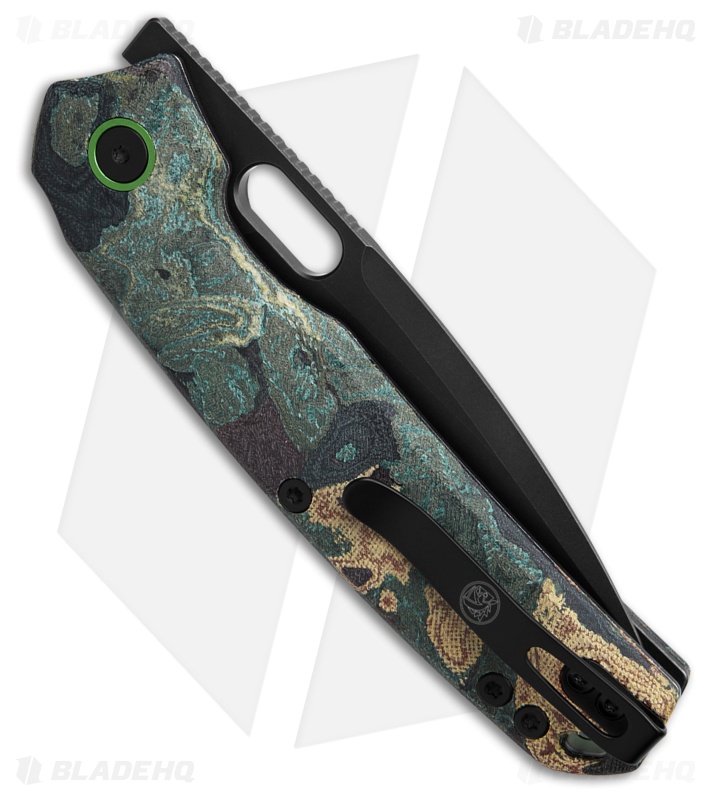 Vosteed Psyop Knife Canvas Rag Burl - Blue Current Micarta (3.3" Black SW Elmax)