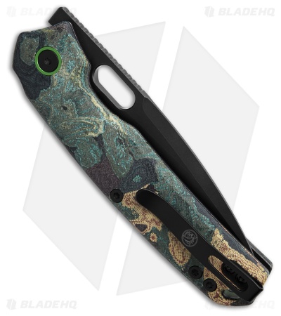 Vosteed Psyop Knife Canvas Rag Burl - Blue Current Micarta (3.3" Black SW Elmax)
