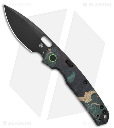 Vosteed Psyop Knife Canvas Rag Burl - Blue Current Micarta (3.3" Black SW Elmax)