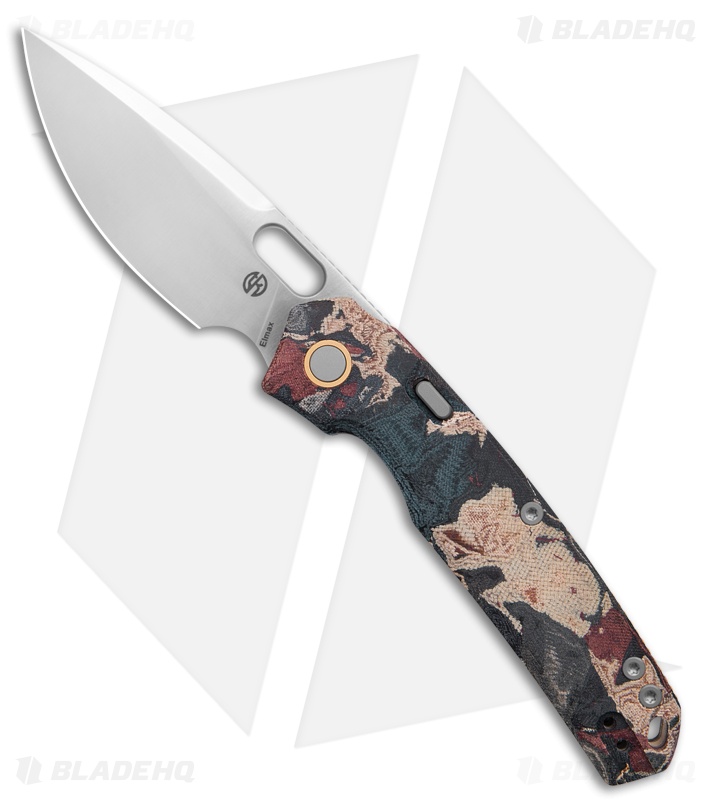Vosteed Psyop Knife Canvas Rag Burl - Red Current Micarta (3.3" Satin Elmax)
