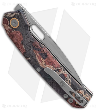 Vosteed Psyop Knife Canvas Rag Burl - Red Current Micarta (3.3" Satin Elmax)