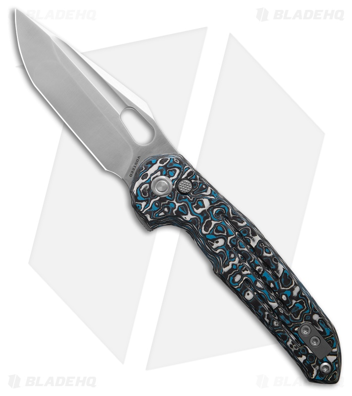 Vosteed Thunderbird Tanto Button Lock Knife Blue/White Carbon Fiber (3" Satin)
