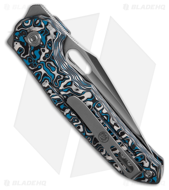 Vosteed Thunderbird Tanto Button Lock Knife Blue/White Carbon Fiber (3" Satin)