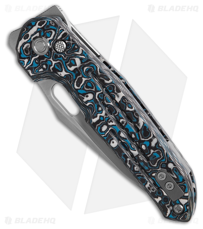 Vosteed Thunderbird Tanto Button Lock Knife Blue/White Carbon Fiber (3" Satin)